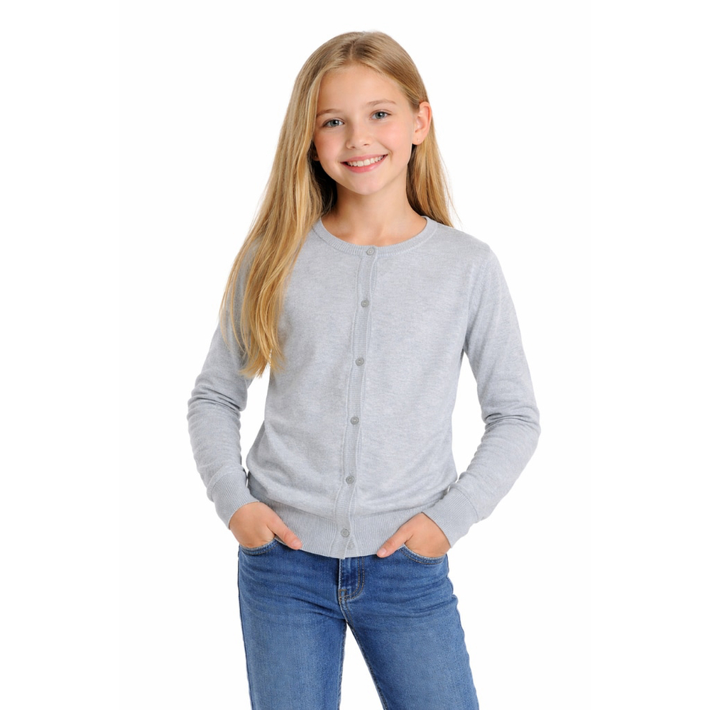 Girl’s Long Sleeve Button Down Cardigan Sweater – Gray – Size L (10–12) – NWT